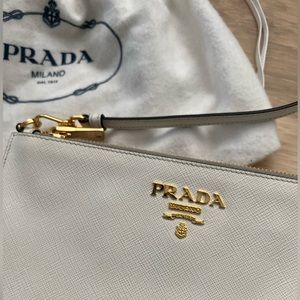Prada Saffiano Leather Mini Bag, White with Gold hardware